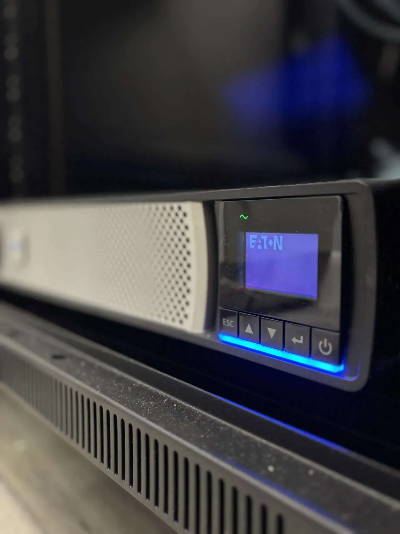 A UPS power unit in an on-premises server rack