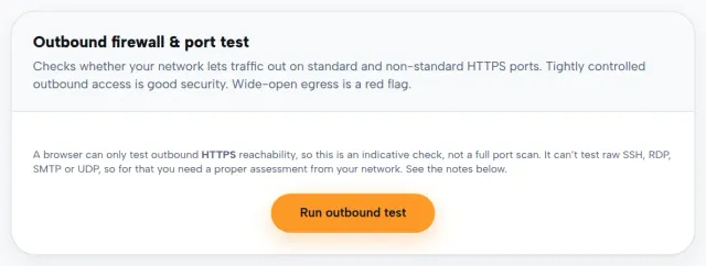 The Next2IT outbound security test tool, ready to check which outbound ports leave the network unchallenged.